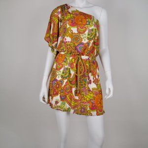 Milly Paisley 100% Silk One Shoulder Mini Dress | Size S
